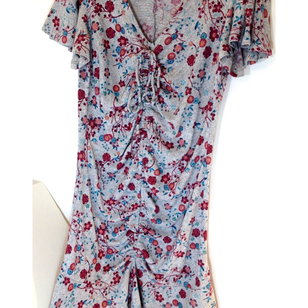 Disney Princess Gray Floral Short Sleeve Ruched Dress Size L - Picture 4 of 10